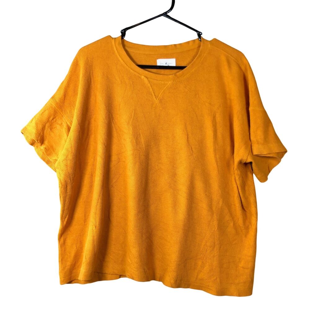 Lou & Grey Womens Shirt Mustard Gold Crew Neck Short Sleeve Stretch M